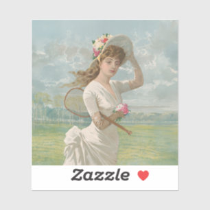 Victorian Tennis Lady with Flowered Hat Antique 