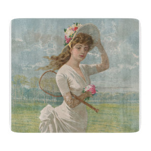 Victorian Tennis Lady with Flowered Hat Antique  Cutting Board