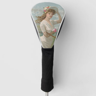 Victorian Tennis Lady with Flowered Hat Antique  Golf Head Cover