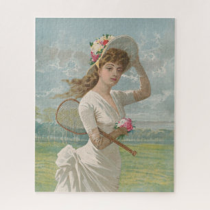 Victorian Tennis Lady with Flowered Hat Antique  Jigsaw Puzzle