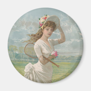 Victorian Tennis Lady with Flowered Hat Antique  Magnet