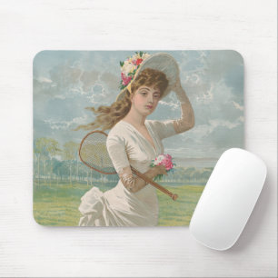 Victorian Tennis Lady with Flowered Hat Antique  Mouse Mat