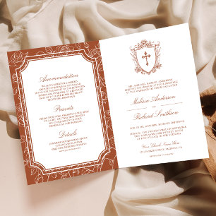 Victorian Terracotta Catholic QR Code Wedding Invitation