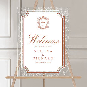 Victorian Terracotta Catholic Wedding Welcome Acrylic Sign