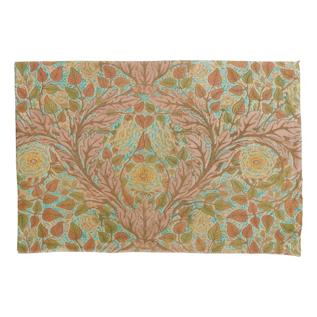 Victorian Terracotta Rose and Leaf Botanical Print Pillowcase (Front)