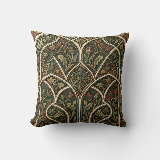 Victorian Thistle Floral Pattern Dark Green  Cushion (Front)