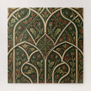 Victorian Thistle Floral Pattern Dark Green Jigsaw Puzzle