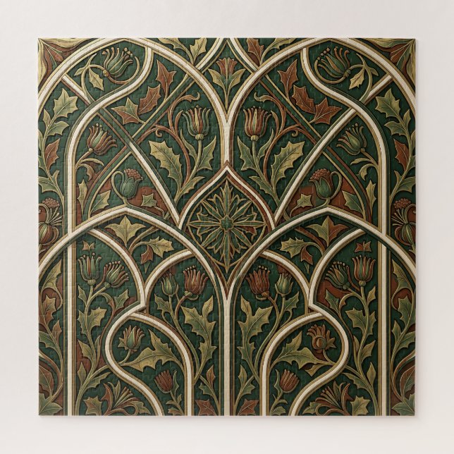 Victorian Thistle Floral Pattern Dark Green  Jigsaw Puzzle (Vertical)
