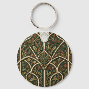 Victorian Thistle Floral Pattern Dark Green Key Ring