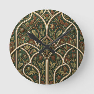 Victorian Thistle Floral Pattern Dark Green Round Clock