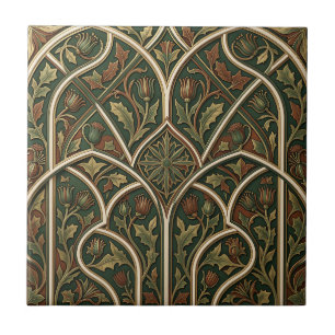 Victorian Thistle Floral Pattern Dark Green  Tile