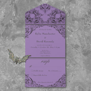 Victorian Til Death Black Purple Wedding No Dinner All In One Invitation