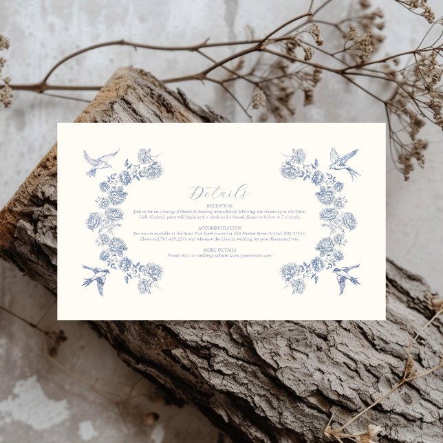 Victorian Toile French Blue Classic Wedding Enclosure Card (Creator Uploaded)