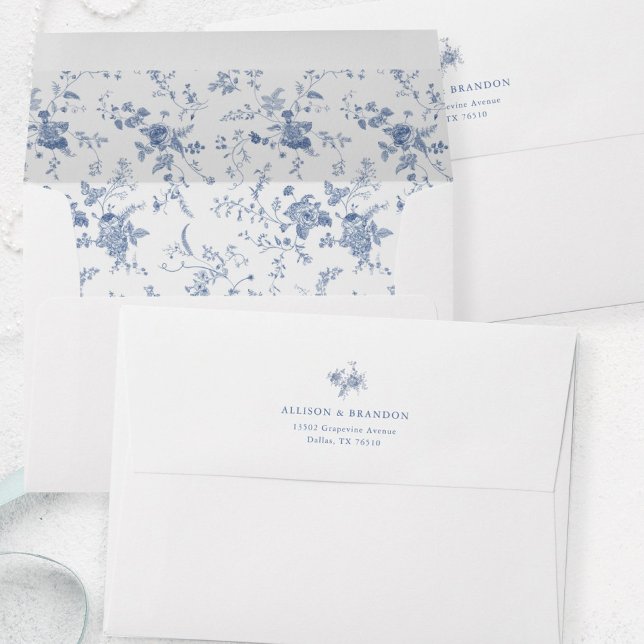Victorian Toile French Blue Floral Address Envelope (Creator Uploaded)