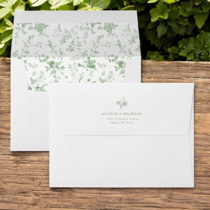 Victorian Toile French Sage Green Floral Address Envelope