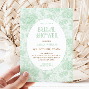 Victorian Toile Green Floral Bridal Shower Invitation