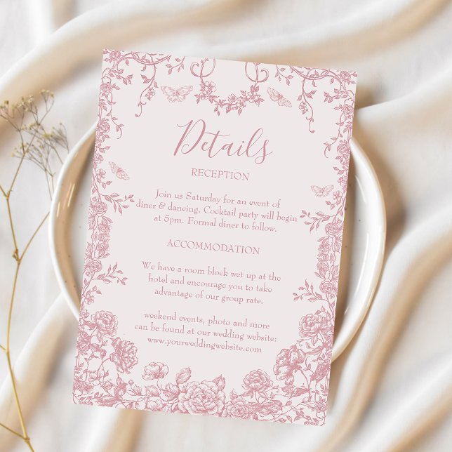 Victorian Toile Pink Chinoiserie Wedding Details Enclosure Card (Creator Uploaded)