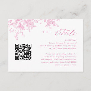 Victorian Toile Pink Floral Wedding Details QR Enclosure Card