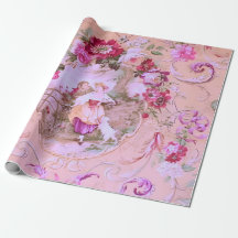 Victorian Toile Rococo Style Floral Pink Decoupage