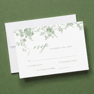 Victorian Toile Sage Green Floral Wedding RSVP Card