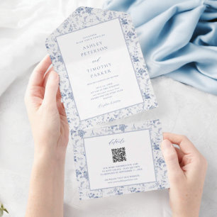Victorian Toile Vintage Blue Floral Wedding  All In One Invitation
