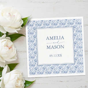 Victorian Toile Vintage Blue Floral Wedding Napkin