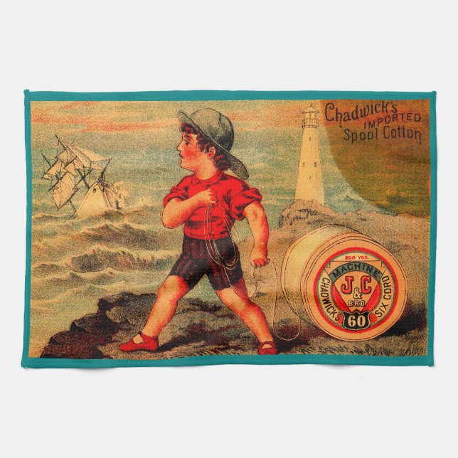Victorian trade card Chadwick’s Spool Cotton Tea Towel (Horizontal)