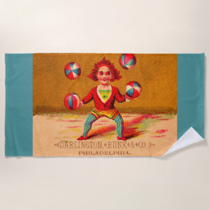 Victorian trade card juggler Darlington, Runk & Co Beach Towel