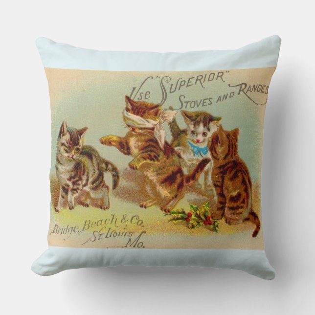 Victorian trade card kittens playing cushion (Front)