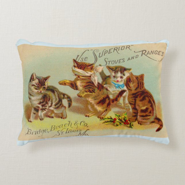 Victorian trade card kittens playing decorative cushion (Front)