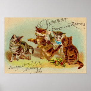 Victorian trade card kittens playing poster