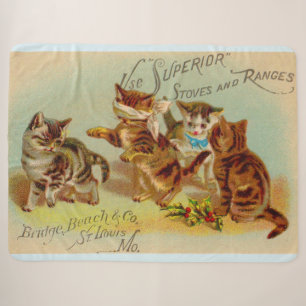 Victorian trade card kittens playing sherpa blanket