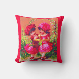 Victorian trade card little dancers in pink cushion