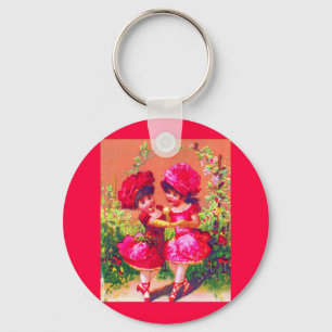 Victorian trade card little dancers in pink key ring