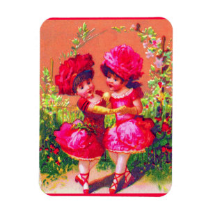 Victorian trade card little dancers in pink magnet