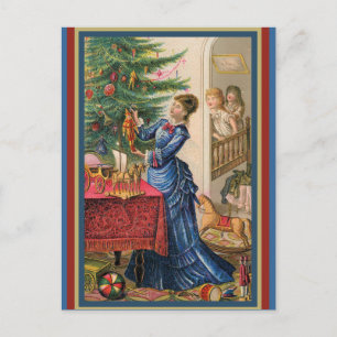 Victorian Trade Card Mother Decorating Tree