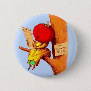 Victorian trade card tomato head woman 6 cm round badge