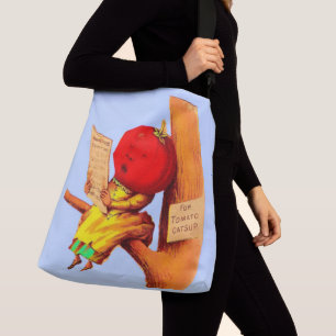 Victorian trade card tomato head woman crossbody bag