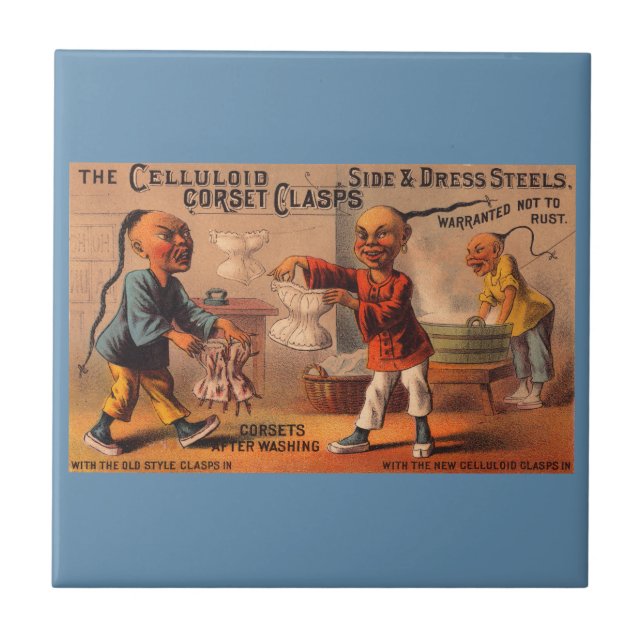 Victorian tradecard celluloid corset clasps tile (Front)