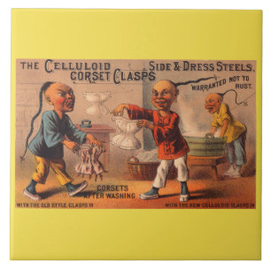 Victorian tradecard celluloid corset clasps tile