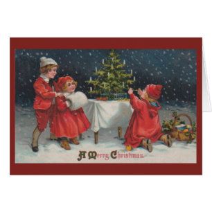 Victorian Tree Decorating Christmas Greeting Card