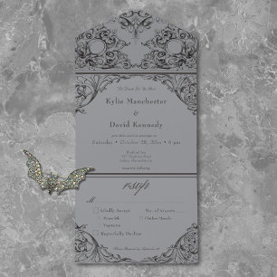 Victorian Until Death Black & Grey Wedding Dinner All In One Invitation