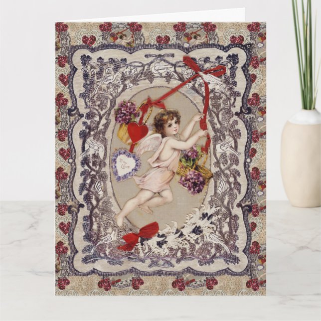 Victorian Valentine Angel Red Heart   Card (Front)