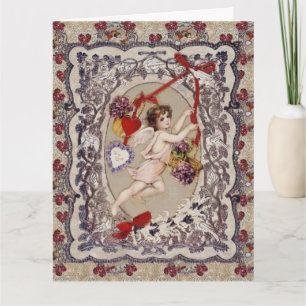 Victorian Valentine Angel Red Heart   Card