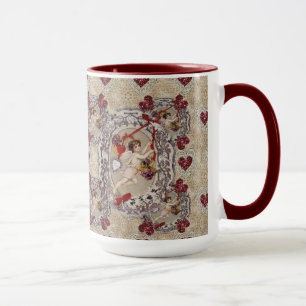 Victorian Valentine Angel Red Heart  Mug
