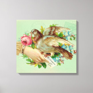 Victorian Valentine Bird and rose Canvas Print