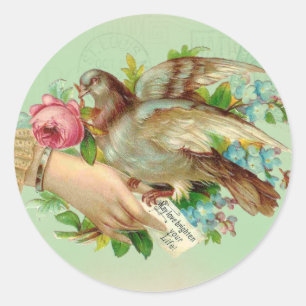 Victorian Valentine Bird and rose Classic Round Sticker