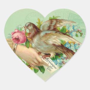 Victorian Valentine Bird and rose Heart Sticker
