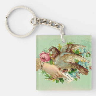 Victorian Valentine Bird and rose Key Ring