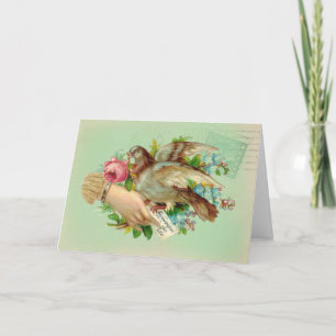 Victorian Valentine Bird and rose, Valentine Holiday Card